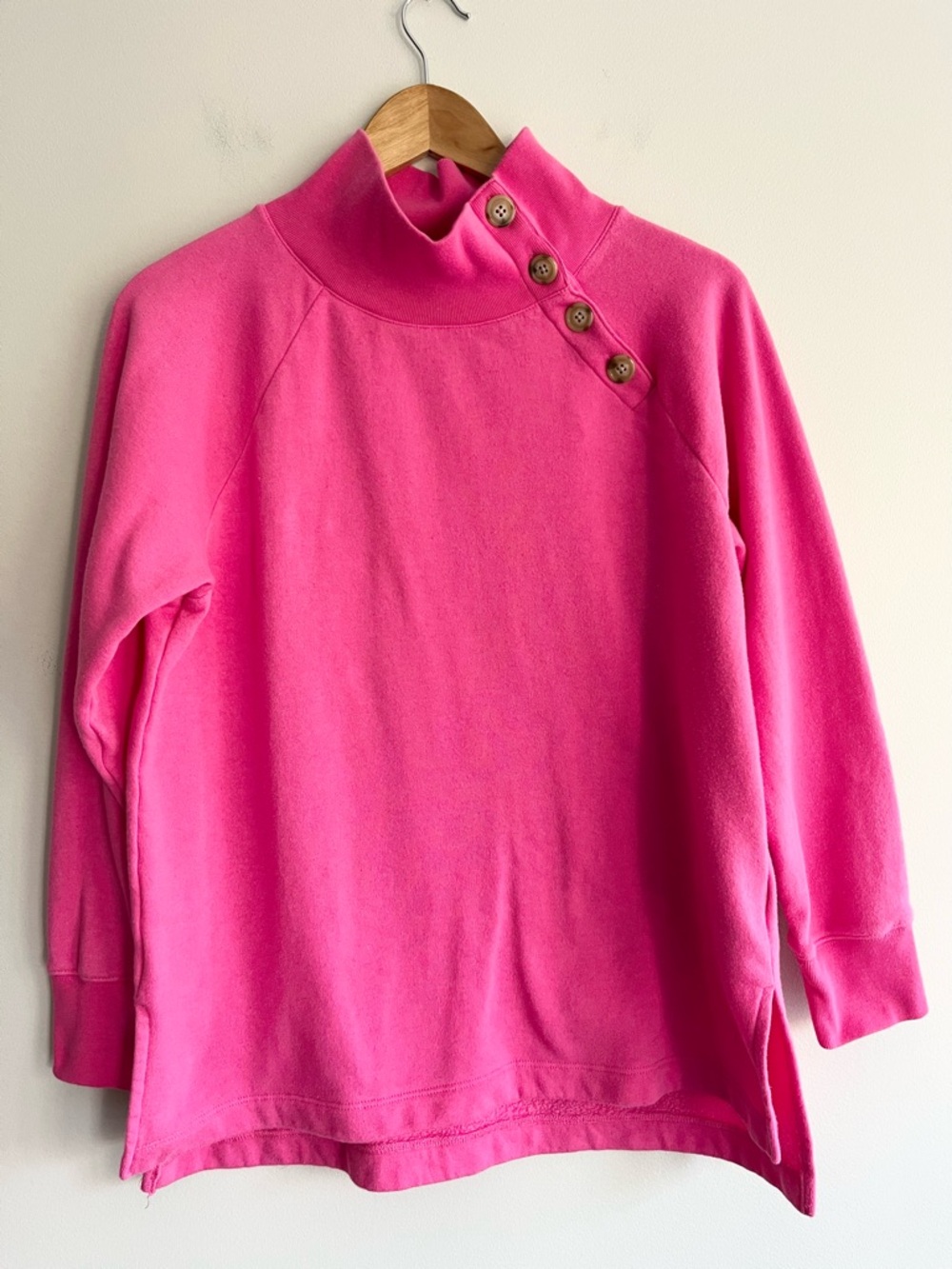 J. Crew Hot Pink Button-Shoulder Pullover Medium
